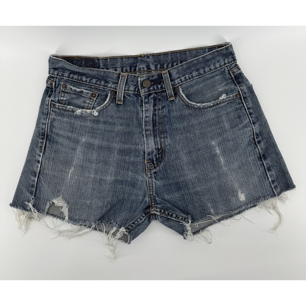 Levi's 505 Women's High Rise Cut Off Blue‎ Denim Shorts Distressed Size 30W